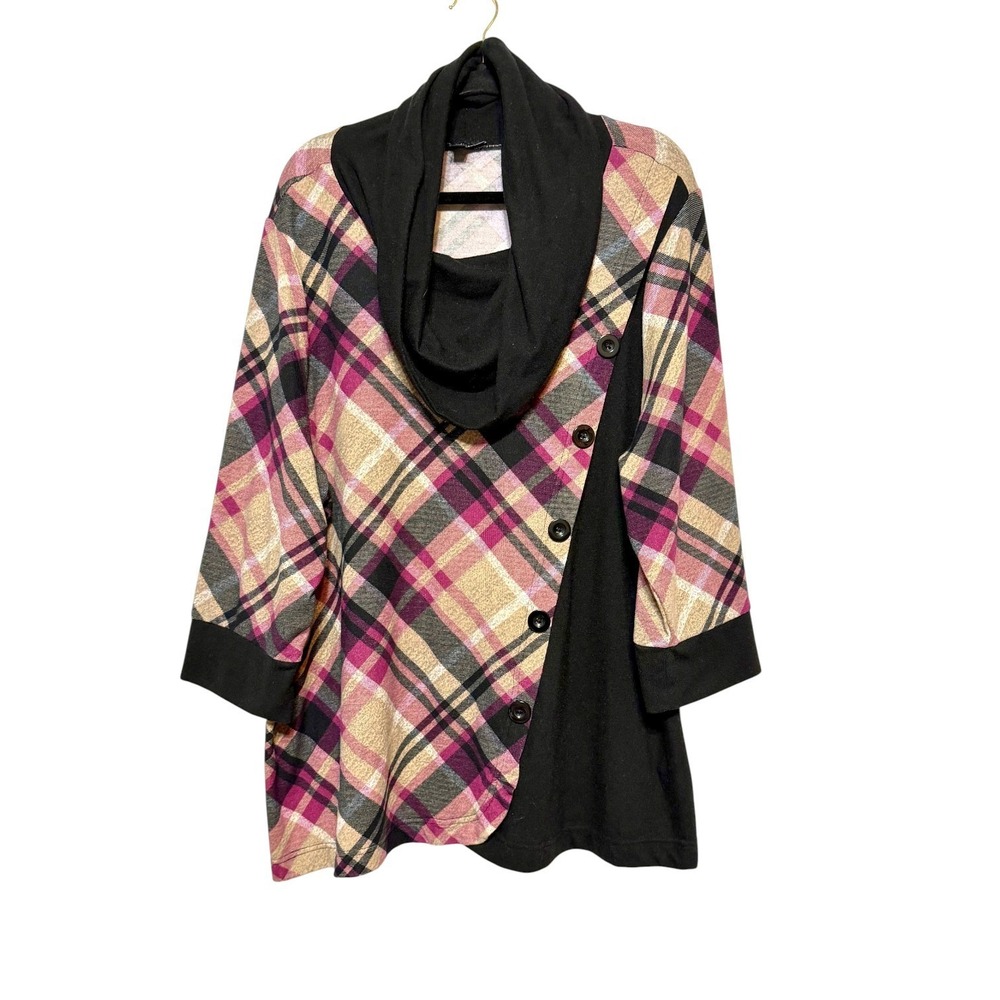 Robert Louis Avant Garde Plaid Cowl Neck Top Womens 3X Layering Essential Y2K